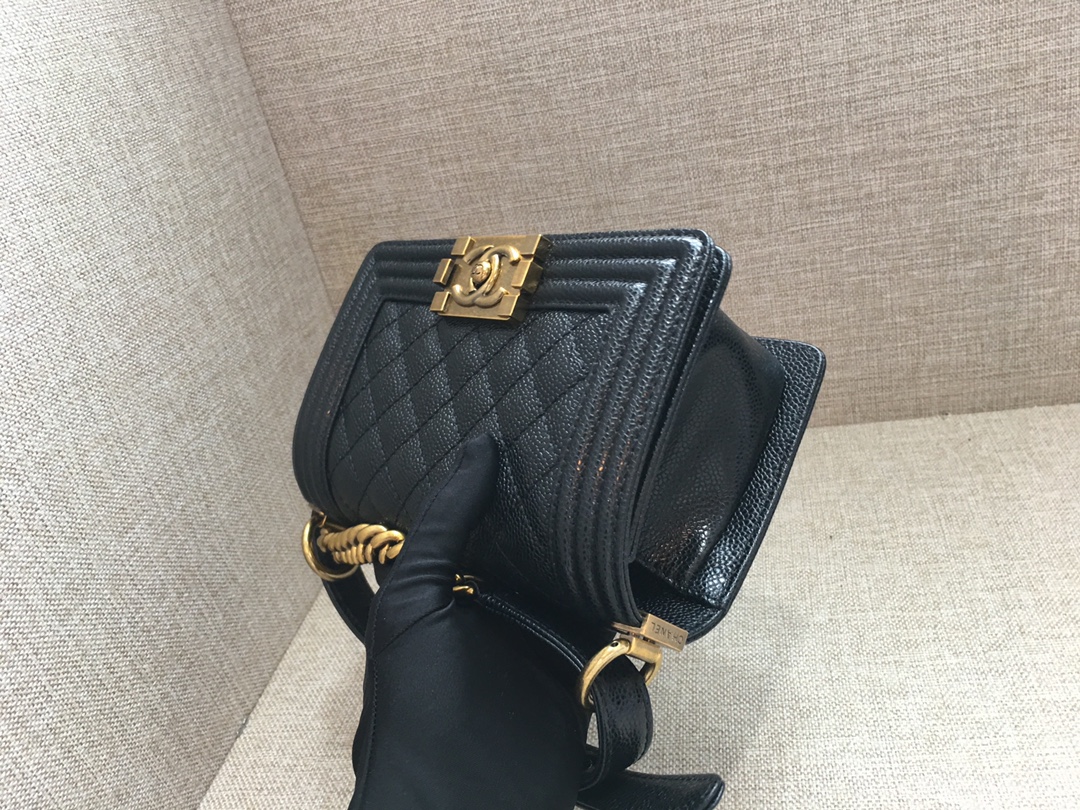 Caviar Small Boy Handbag Flap Bag A67085 Black/Gold